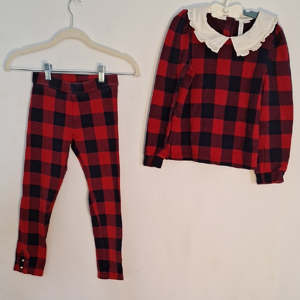 Holiday Janie and Jack Red Tartan Festive Plaid Top with White Trim 8 Like New